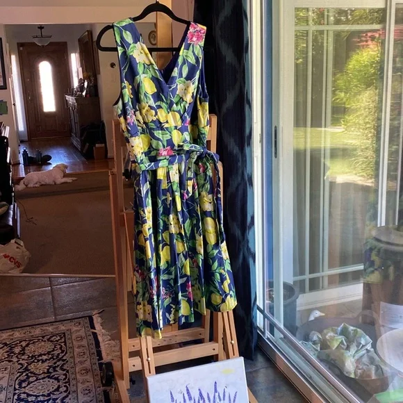 PLUS Lemon Belted Pleated cotton Dress - 14 - Picture 13 of 14